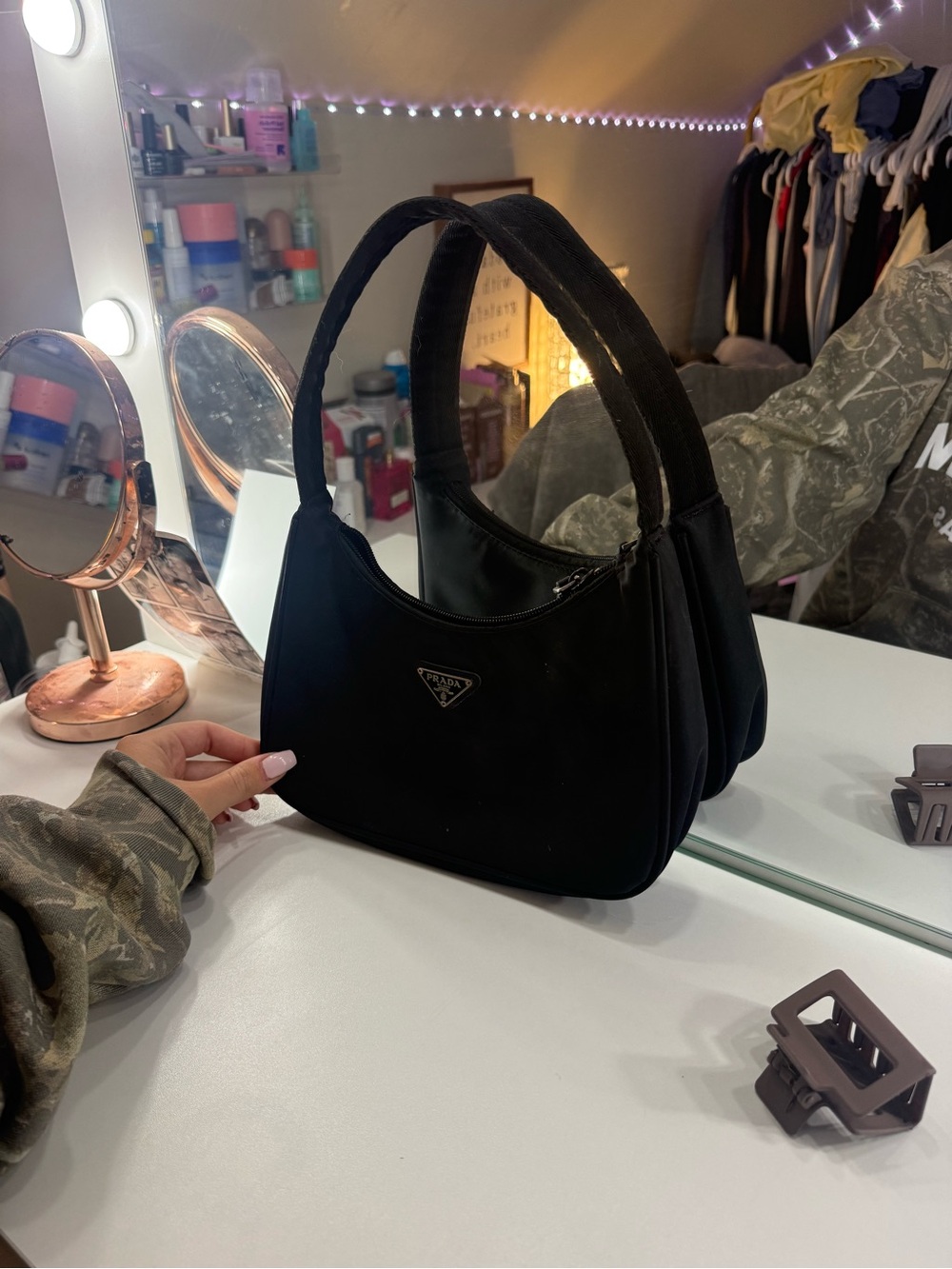 Prada Black Nylon Shoulder Bag with Double Handles